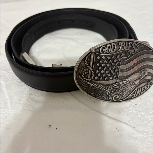 Nocona Other - Nocona God Bless America antique silver-toned oval leather belt/buckle size 46.